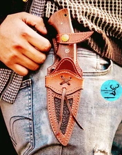 GENUINE LEATHER ENGRAVED CUSTOM HANDMADE SHEATH FOR FIXED BLADE KNIFE 2756