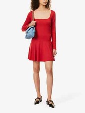 REFORMATION £148 Red Coen Knit Jersey Mini Skater Dress SMALL UK 6-8 US 2-4 BNWT