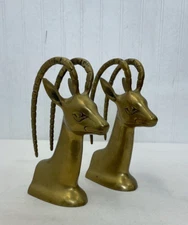Vintage Heavy Brass Longhorn Ram Bookends