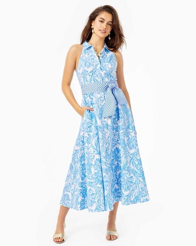 Lilly Pulitzer Chrisella Stretch Shirtdress Aqua Young Engineered Woven Size 6