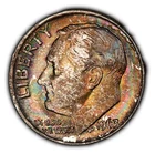 1963 10c Roosevelt Silver Dime - PQ Monster Rainbow Toning - BU - SKU-Y5382