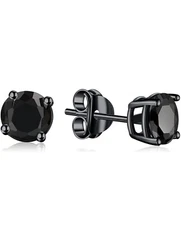 Black Sterling Silver Cubic Zirconia Stud Earrings for Men or Women 4mm
