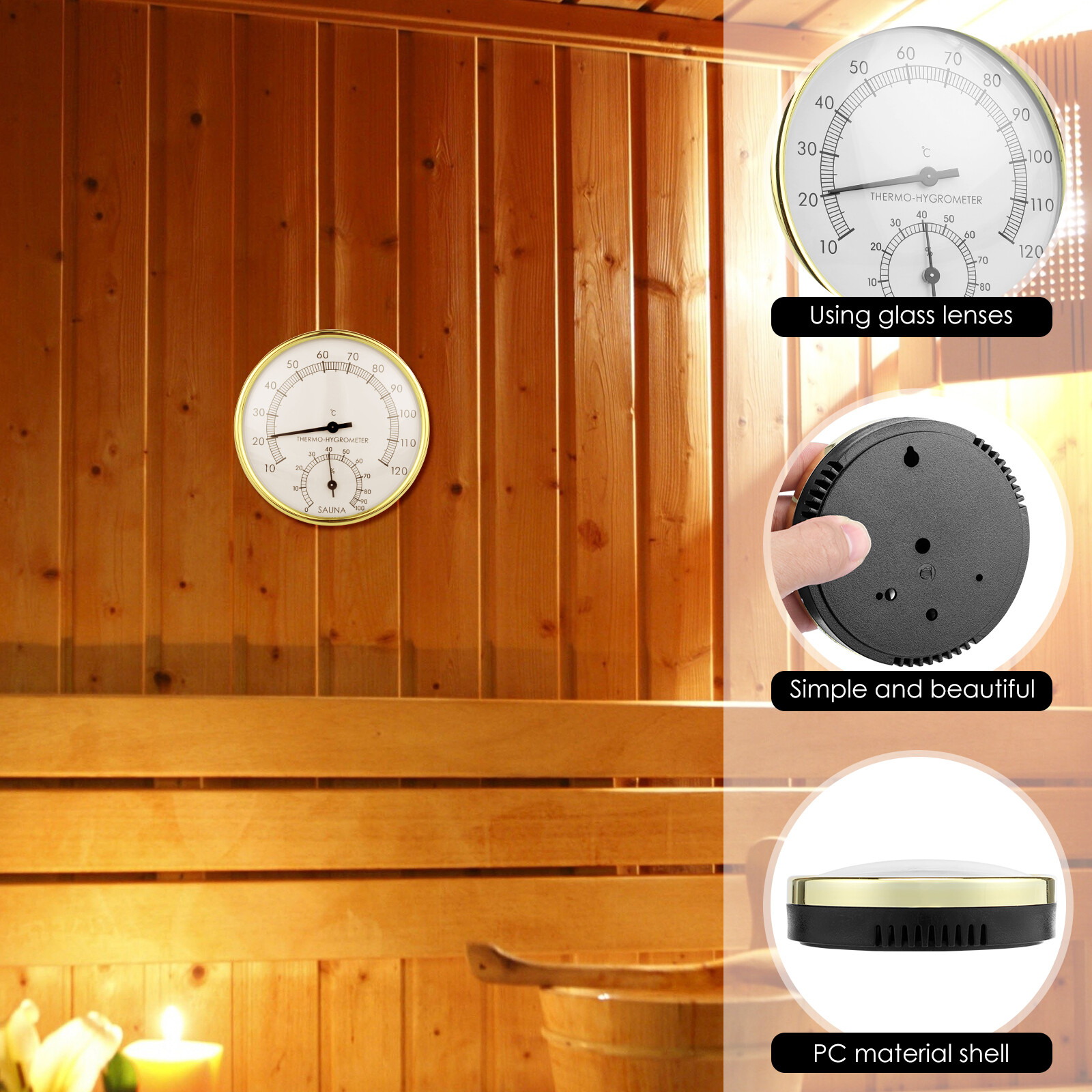 2Pcs Sauna Thermometer 2 in 1 Sauna Thermometer Hygrometer Indoor