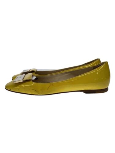 JIMMY CHOO pumps size 34 YELLOW Flat shoes low heels Square toes Leather logo - Picture 1 of 9