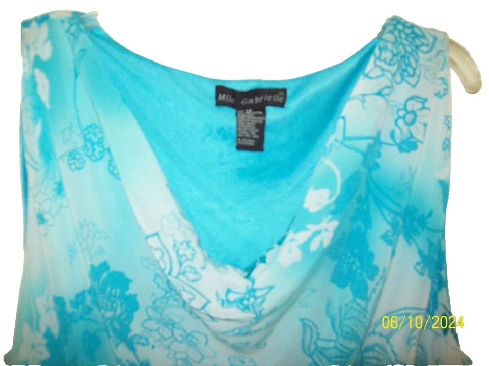 Maxi Vestido Mlle Gabrielle CUELLO BÚCO Gasa Forrado Tonos de AZUL Talla 22 BUSTO 51" Foto 2 de 4