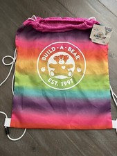 NEW Build A Bear Workshop Backpack Drawstring Cinch Bag NWT Rainbow Coloful
