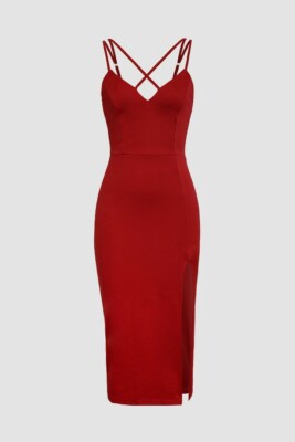 Micas Velvet Split Midi Dress Burgundy Damen UK Size S BRANDNEU