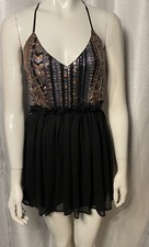 Windsor Womens Mini Dress Fit Flare Black Spaghetti Strap V-Neck Pullover Size S