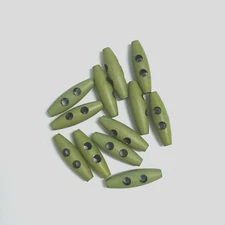 12 Toggle Wood Wooden Green Buttons  2-Hole Sewing 32 mm #GR8