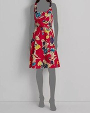 $266 Ralph Lauren Women's Pink Floral Squared Neck Belted A-Line Dress Size 16