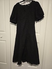 Madewell Floral Jacquard Puff Sleeve Button Front Midi Dress Size 12 Black