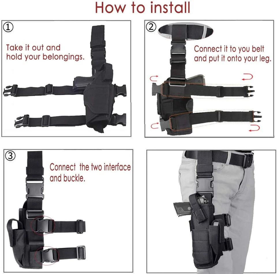 Tactical Drop Leg Holster Thigh Pistol Gun Holster Left + Right Hand Adjustable - Image 4 of 4