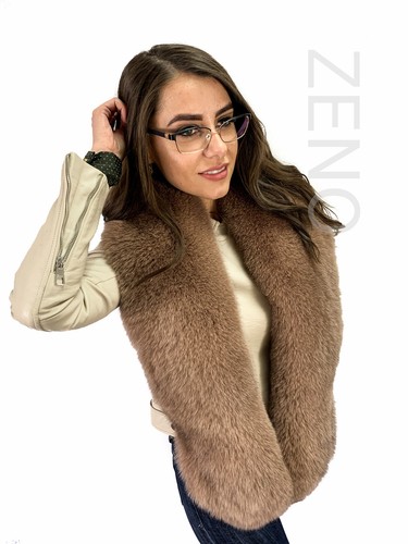 Fox Fur Stole 63'' (160cm) Saga Furs Collar Light Brown Color Wrap Fur Boa Scarf - Picture 5 of 6