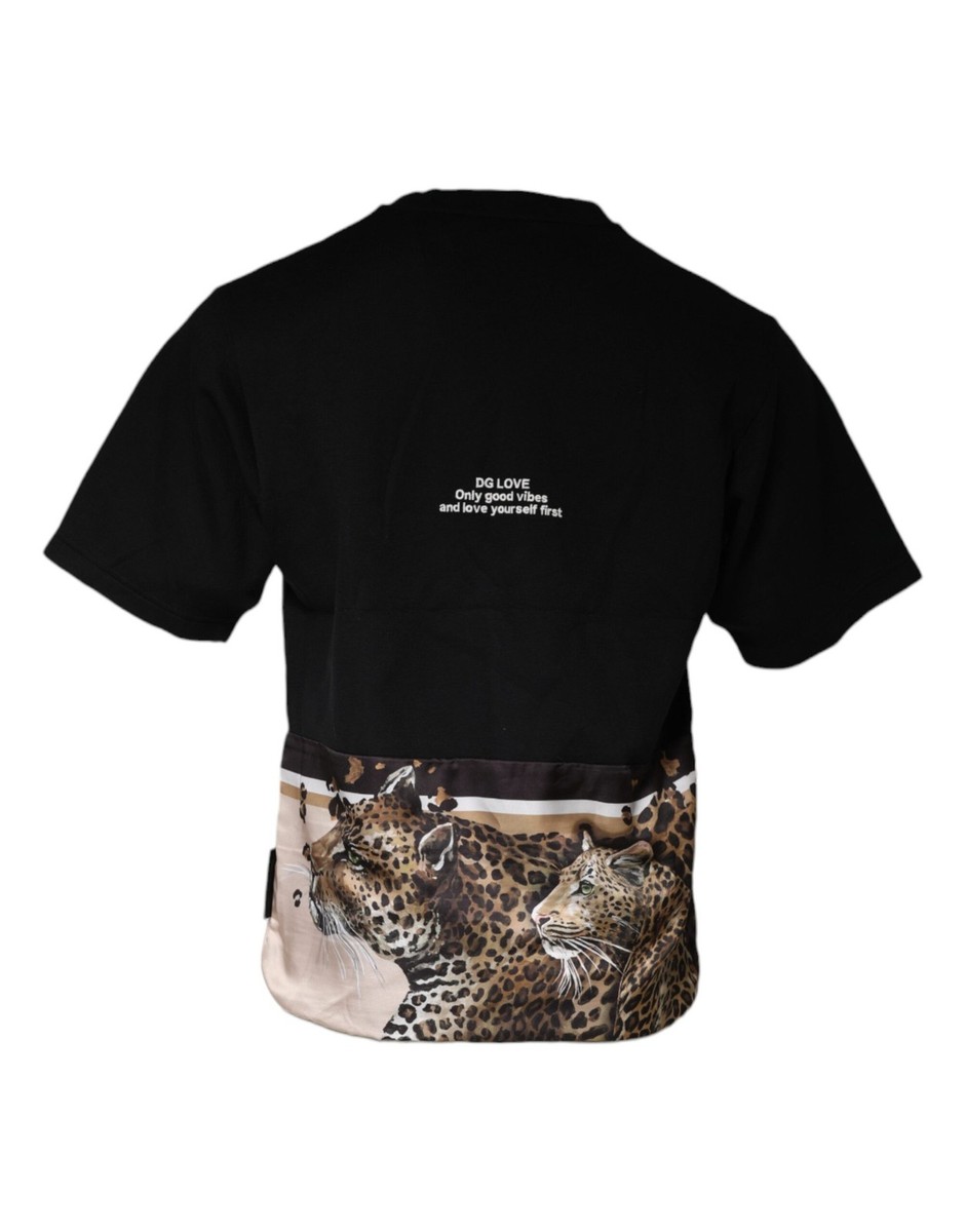 Dolce & Gabbana Black Leopard Cotton Short Sleeves Men's T