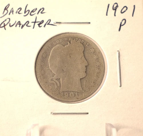 1901 P Barber Quarter - U.S. 25 cents silver coin in circulated condition