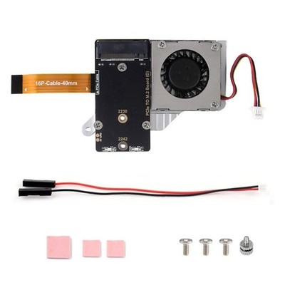 PCIe to M.2 Expansion Board with SSD Cooling Fan Support for Raspberry Pi 5