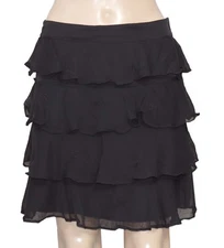 Nikkie Tiered Ruffle Banded Waist Text Embroidered  Black Mini Skirt New M 40