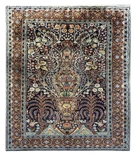 Amazing Hand Knotted Vintage Kashmiri Silk Area Rug 6 x 4 Ft