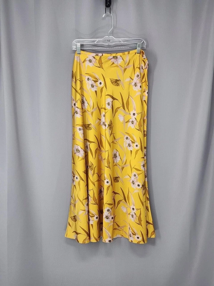 Falda Ted Baker para mujer 14 amarilla floral fresco albaricoque midi satinado cottagecore Foto 2 de 4