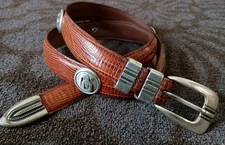 ENMON LEATHER BELT OU UNIVERSITY CONCHO WESTERN ITALIAN SADDLE SILVER SIZE 34