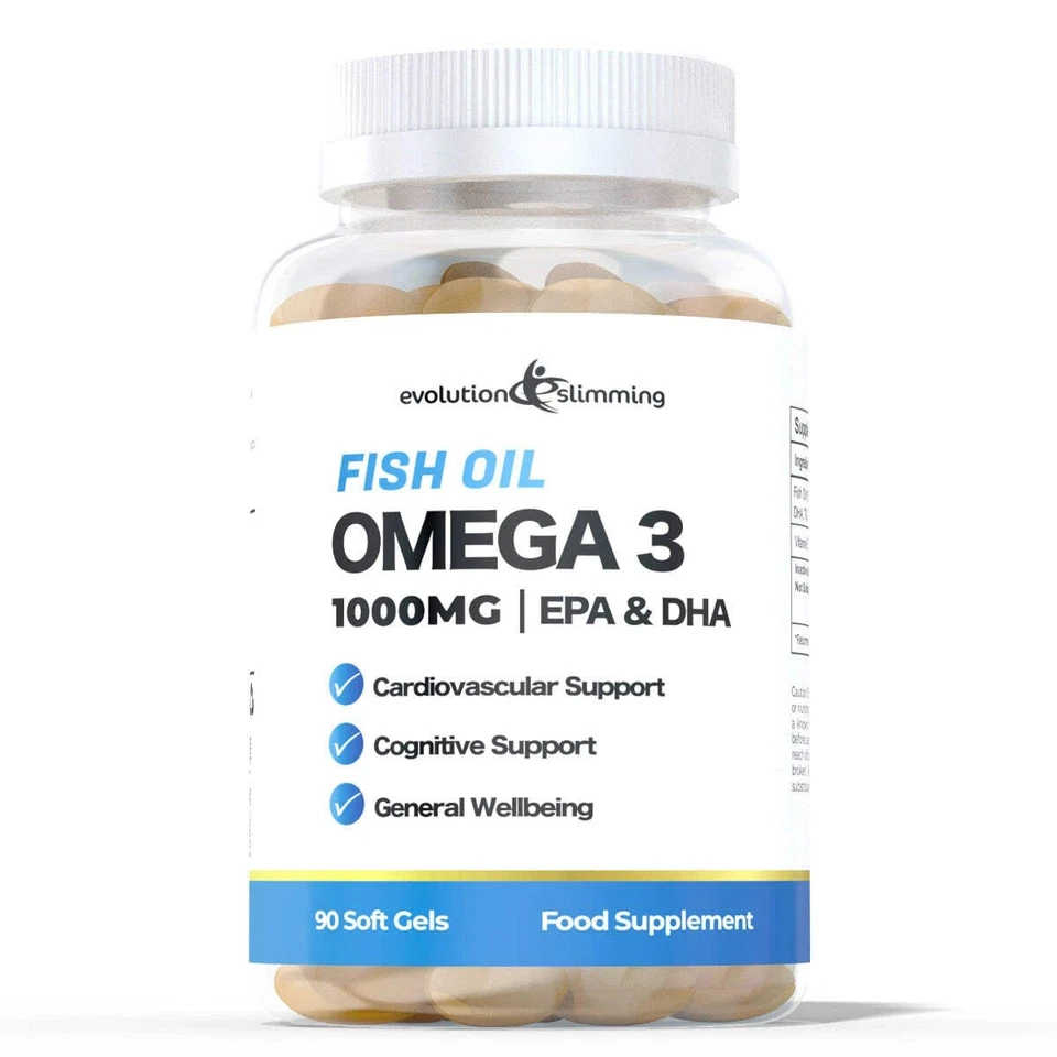 EVOLUTION SLIMMING Omega 3 Fish Oil 1000mg Capsules - Rich in EPA & DHA