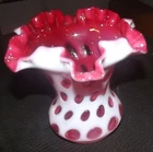 Fenton Cranberry Opalescent Coin Dot Ruffled Vase 6"