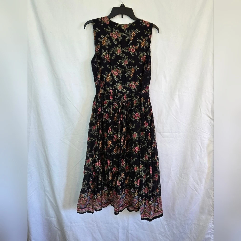 VETEMENTS L.G.S. Abito midi vintage anni 90 nero rosa floreale senza maniche ricamato grande petite