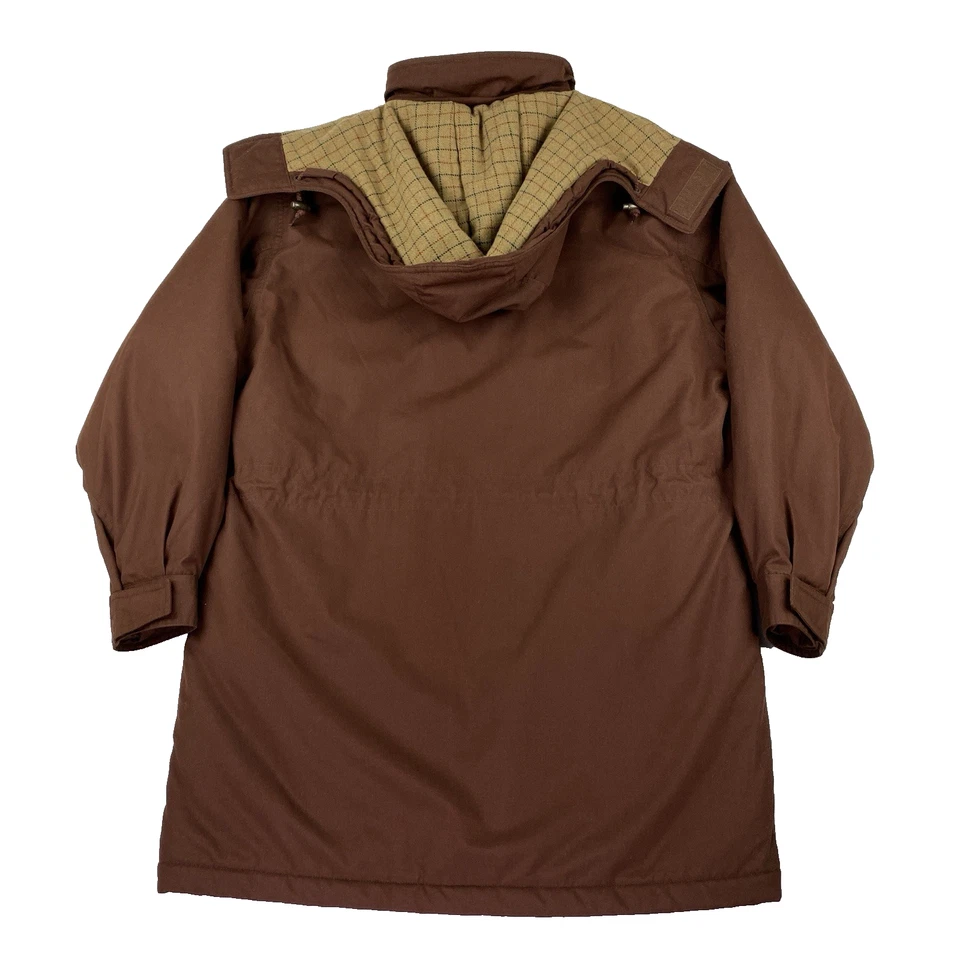 Abrigo de campo Lands End Thermolite de lana a cuadros para mujer M 10-12 parka con capucha marrón años 90 Foto 2 de 4