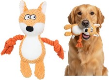 Squeaky Pet Toy Orange Fox Plush with Pullable Rope Arms, Soft Cotton Dog T...