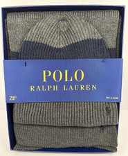 Polo Ralph Lauren Men's Gray Navy Hat  Scarf Set One Size Logo PP0430
