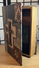 Vintage Large Hollowed Out BOOK Safe  HIDE CASH Stash Jewelry raised cross cover