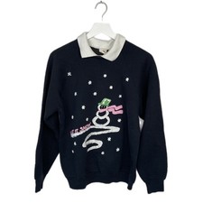 Vintage Puffy Snowman Let it Snow Collared Sweatshirt - Women's Size L