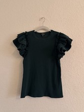 Express Womens Green Solid Crew Neck Ribbed K...
