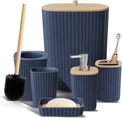 Clara Clark Bathroom Set - Navy Blue Bathroom Accessories Set, 6PC Bathroom Acce