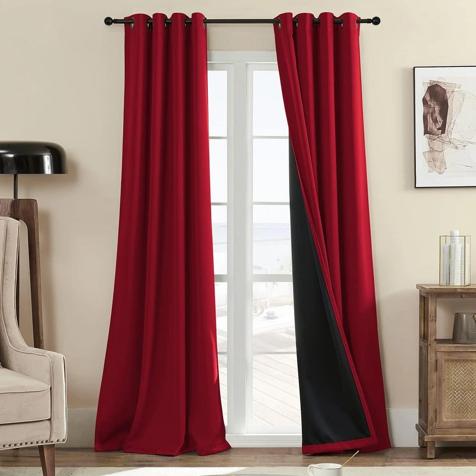 Bright Red Thermal Drapes, Complete Blackout, 52x84 - Image 3 of 4