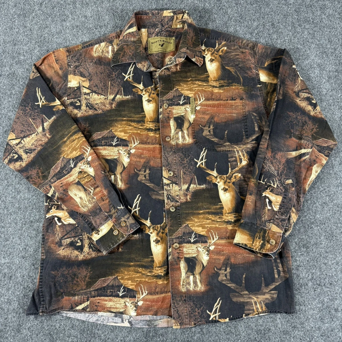 Chemise North River Outfitters Homme – Beige, Manches Longues, Imprimé Animal, XXL – Occasion