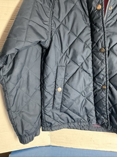 Patagonia Jacket Girls Large 12 Blue Diamond QuiIted Full Zip Logo Pink Lined - Picture 3 of 10