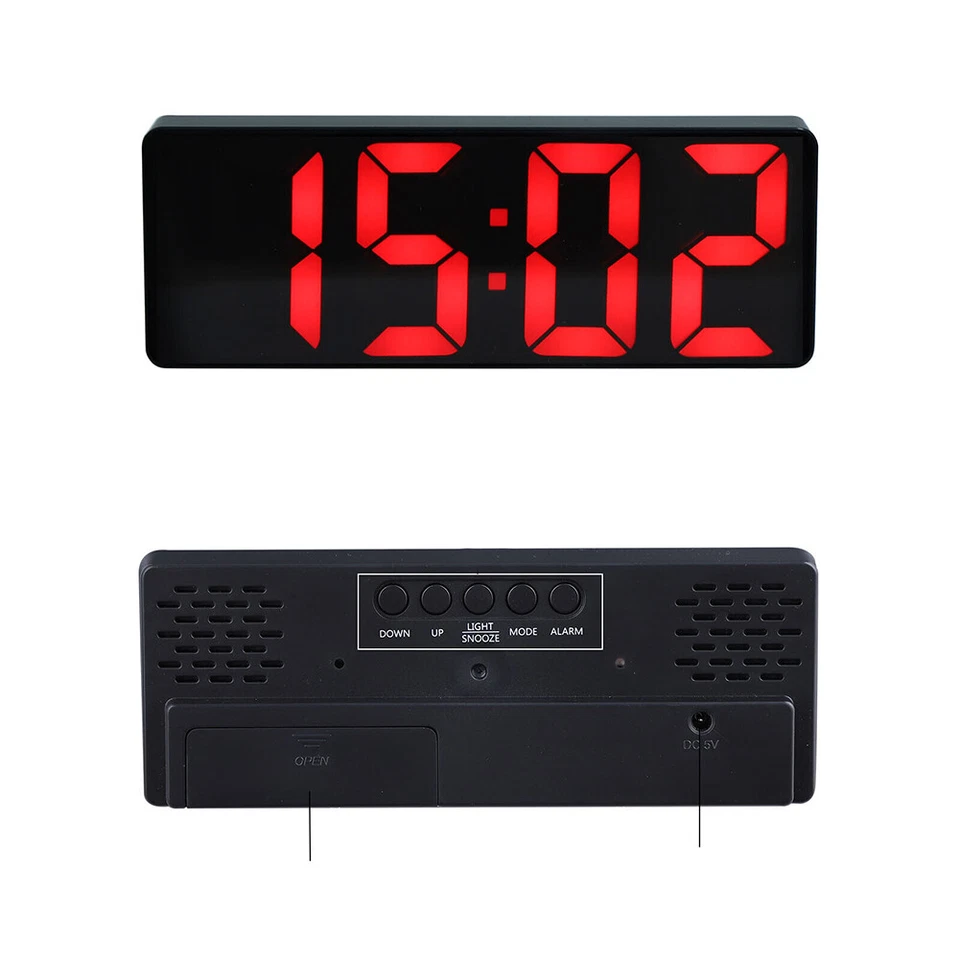 Цифровой светодиодный настольный будильник с большим зеркальным дисплеем USB-режим температуры 1 шт. США - Изображение 2 из 4