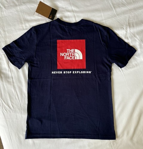 The North Face Boys Graphic Red Box NAVY Brushed Cotton Tee T-Shirt L 14 16 NWT