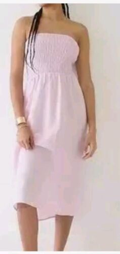 J Crew Dress NWT XL Pink Smocked Linen Resort Wear Midi Coquette Strapless
