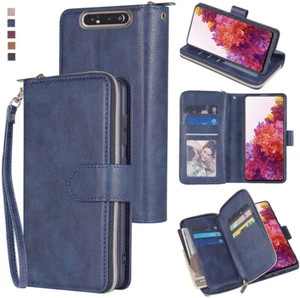 Samsung Galaxy A90Wallet étui 9Card Zipper fentes Kickstand Flip en cuir Case