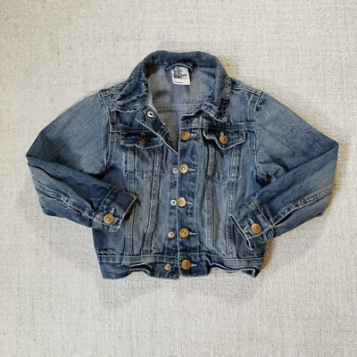 Girl's H&M Denim Jacket Size 4-5 Distressed Blue Unlined Classic