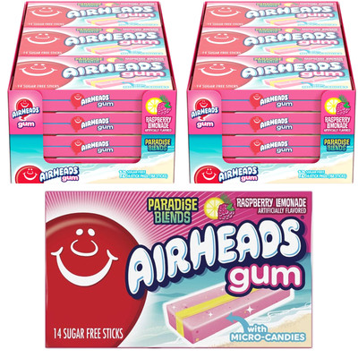 Airheads  Chewing Gum RASPBERRY LEMONADE Flavor  MICRO CANDIES inside (24 Pack)