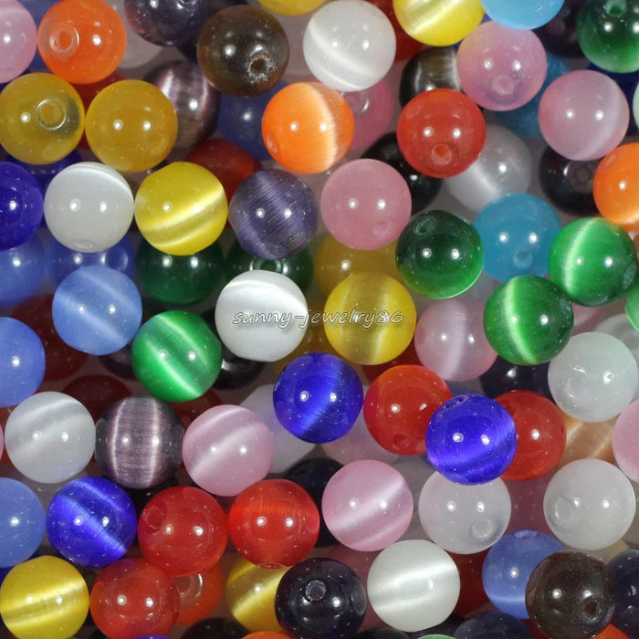 Venta al por mayor 50/100/200x Cuentas espaciadoras sueltas redondas ojo de gato de vidrio mixto 4 6 8 10 mm Foto 4 de 4