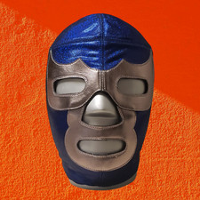 Máscara de lucha libre Blue Demon 100 % PRO Lycra y cuero y cremallera metálica ajustable