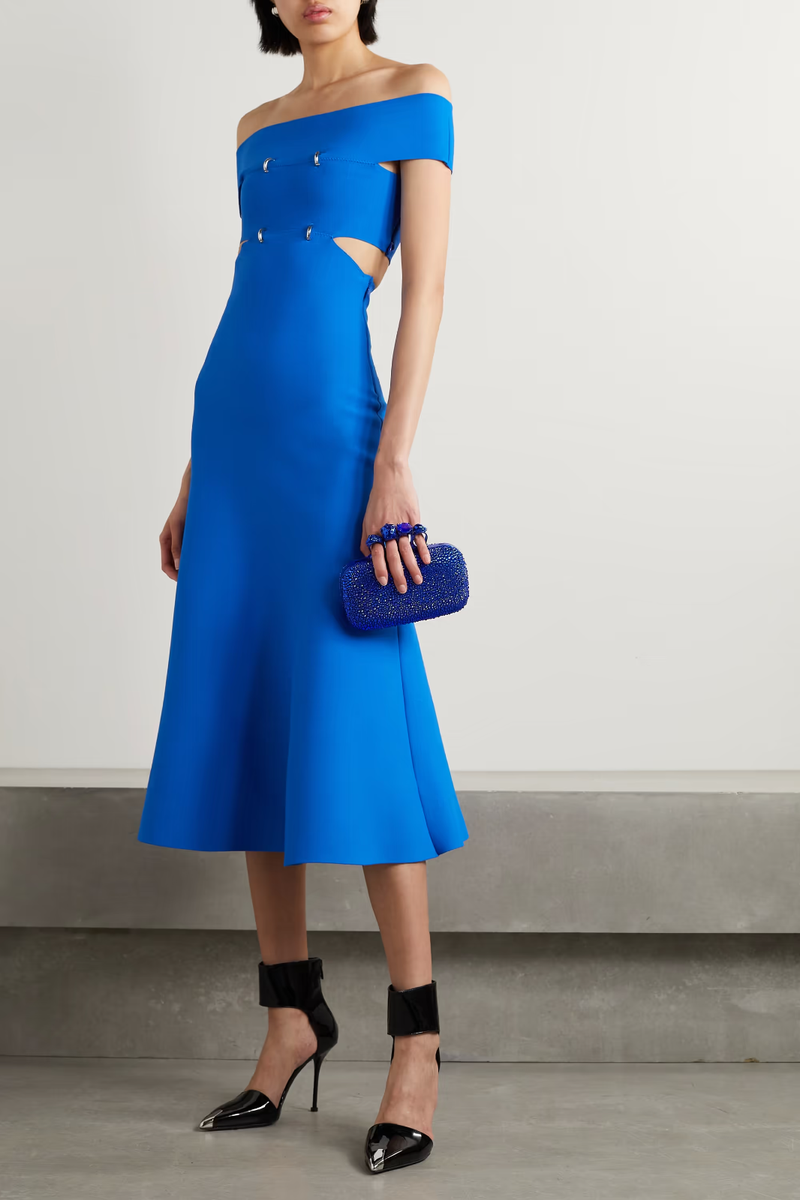 NWT $3,190 ALEXANDER MCQUEEN Cutout Off-shoulder Knit Midi