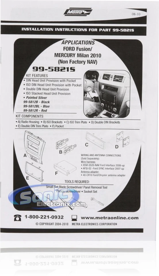 Kit de tablero de instalación Metra 99-5821S plateado 1/2 DIN para Ford Fusion 2010-2011 Foto 3 de 4