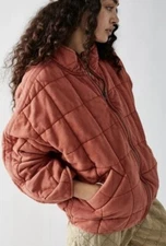 Free People Dolman Quilted Knit Jacket Top Oversized Zip-up Slouchy Size L
