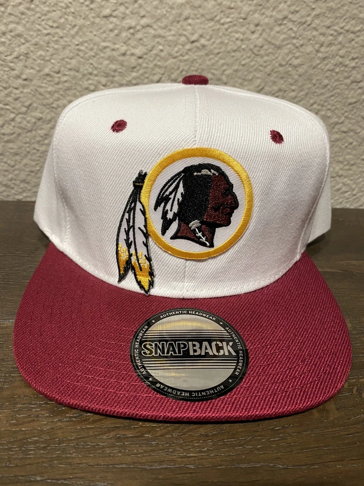Retro Throwback Classic Washington Redskins Logo White & Maroon Snapback Hat NEW - Image 1 of 4