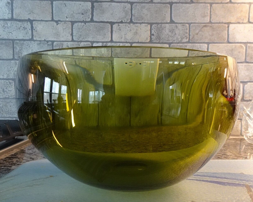 OOAK Large Signed Leerdam Unica Crystal Floris Meydam Green Art Glass Bowl - Picture 2 of 14